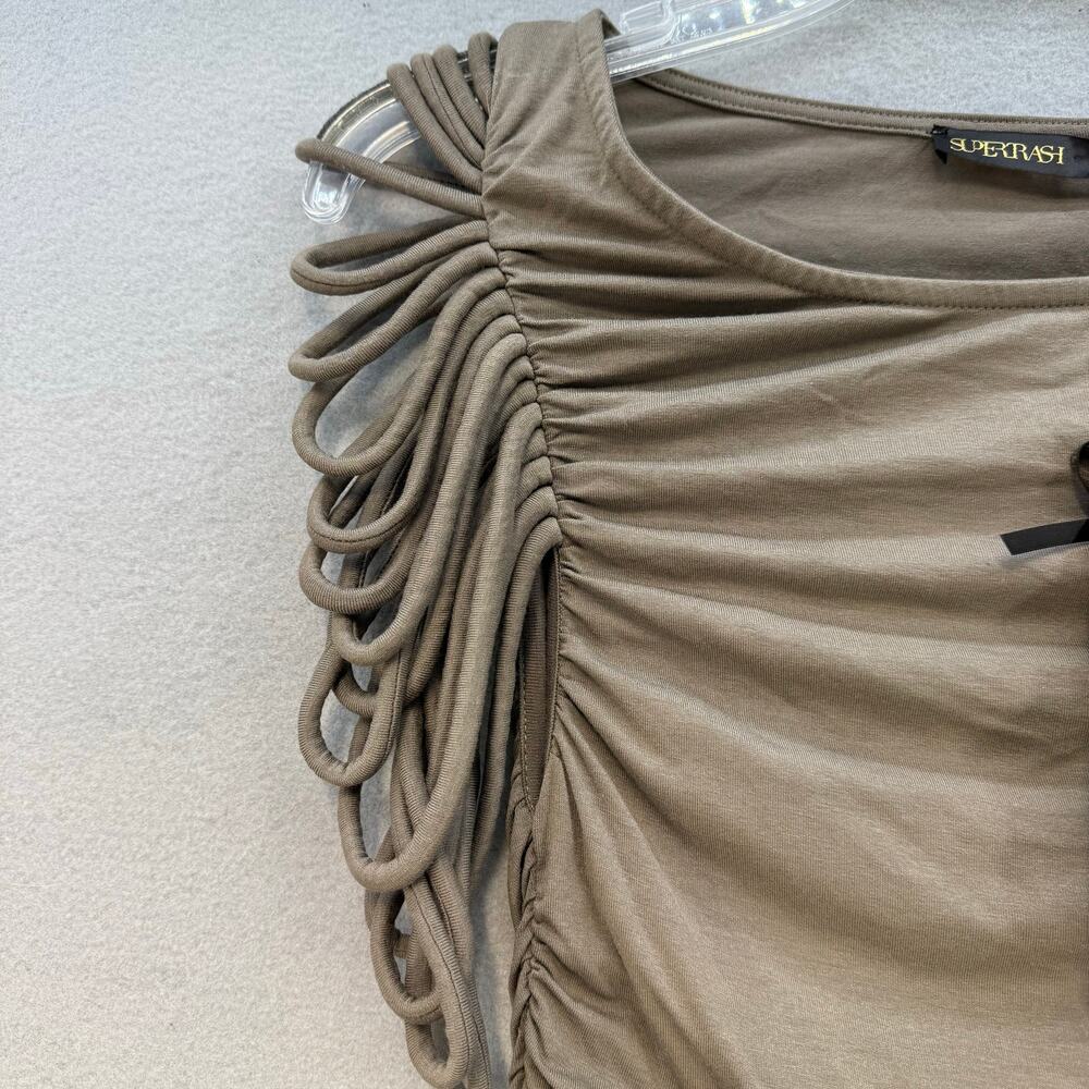 SuperTrash Dress Women's M Grey Mist (Brown) Dancy Rouched Sides NWT - Picture 3 of 13